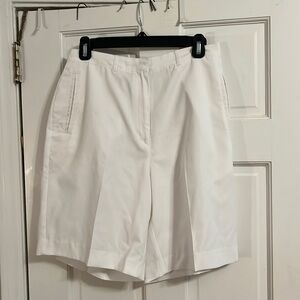 White summer flat-front shorts.